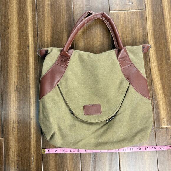 New Large Canvas Brown Tan Green Tote Bag Purse Handbag Crossbody Shoulder bag - Picture 3 of 11